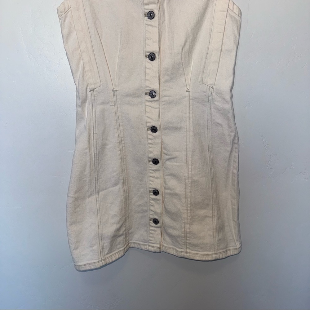 Women's Abercrombie Collared Denim Shift Mini Dress Button Up Small Cream - Picture 5 of 7